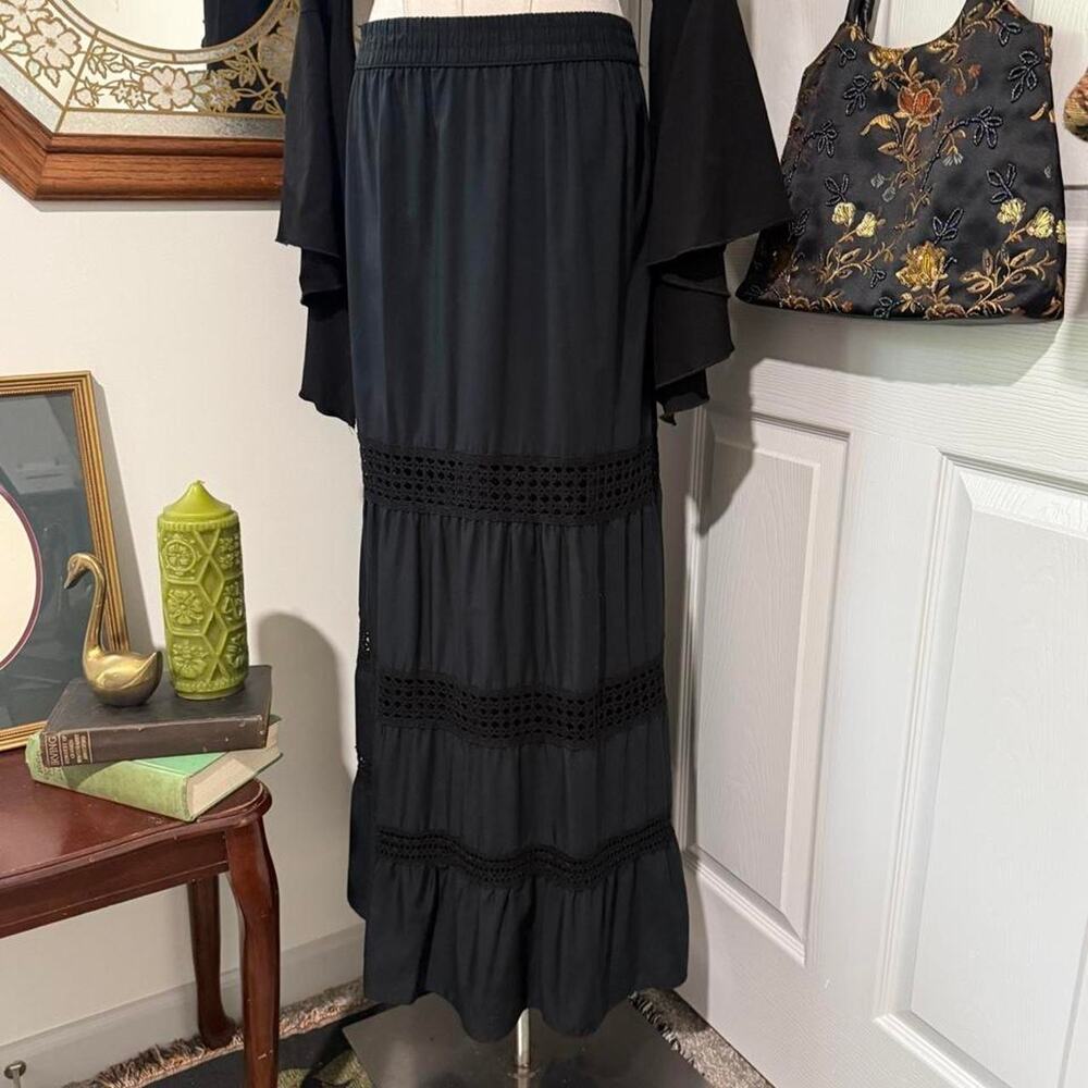 NWT Express 100% Cotton Tiered Lace Crinkled Gothic Witchy Maxi Skirt M